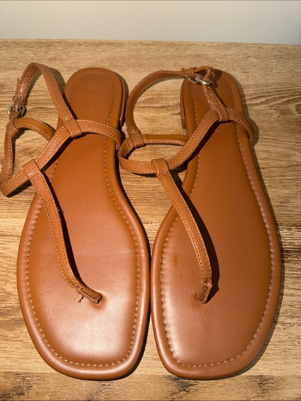 J. Crew Women’s Tan T-Strap Leather-Look Sandals